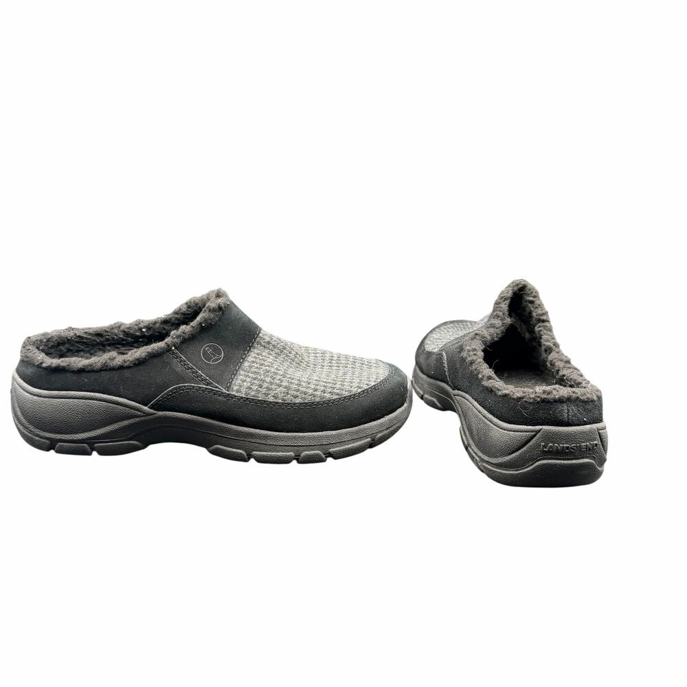Lands’ End Fleece Lined Slip On Clogs Gray Black Women’s 8